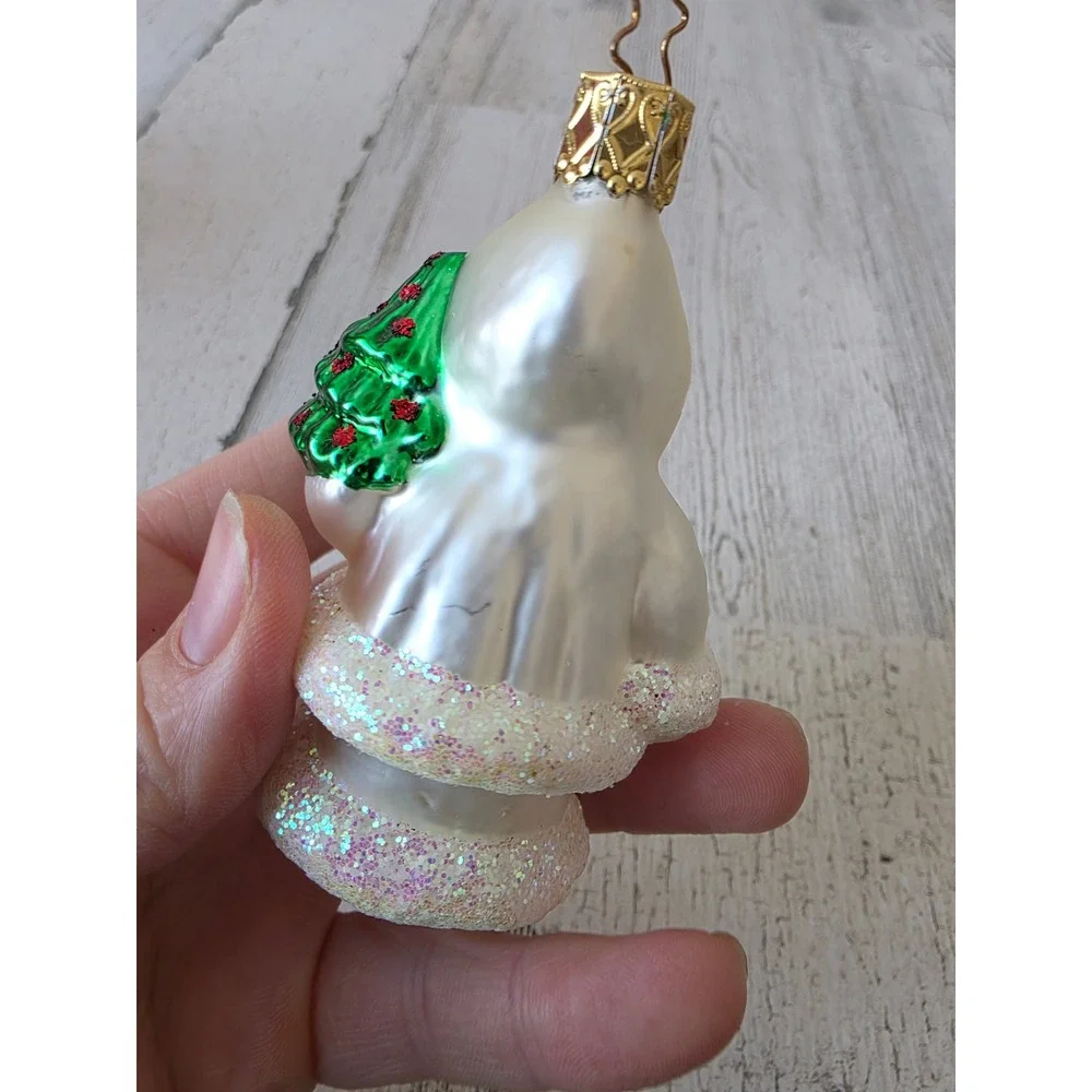 Vintage inge glas Germany‎ snow Eskimo girl glitter ornament Xmas tree white